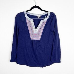 Anthropologie Meadow Rue Embroidered Top Navy Sz S
